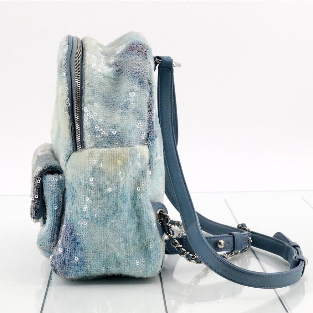 Chanel Sequin Mini Backpack Waterfall Blue Tri-color Bag Rare Light Limited Ed. - Picture 4 of 15